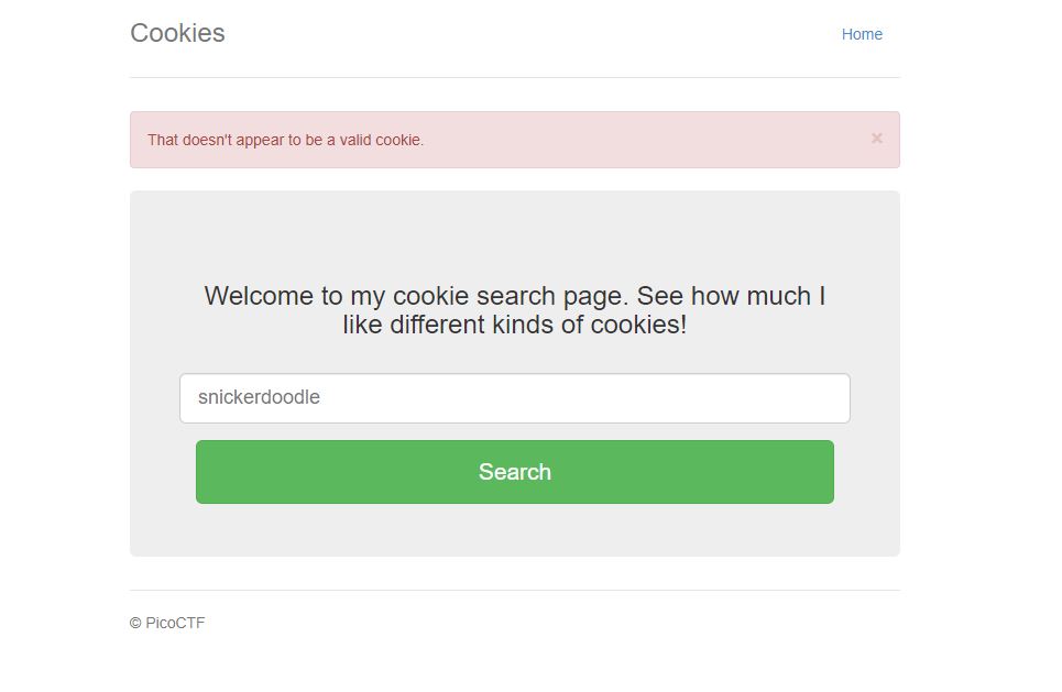 The resulting page for an invalid cookie